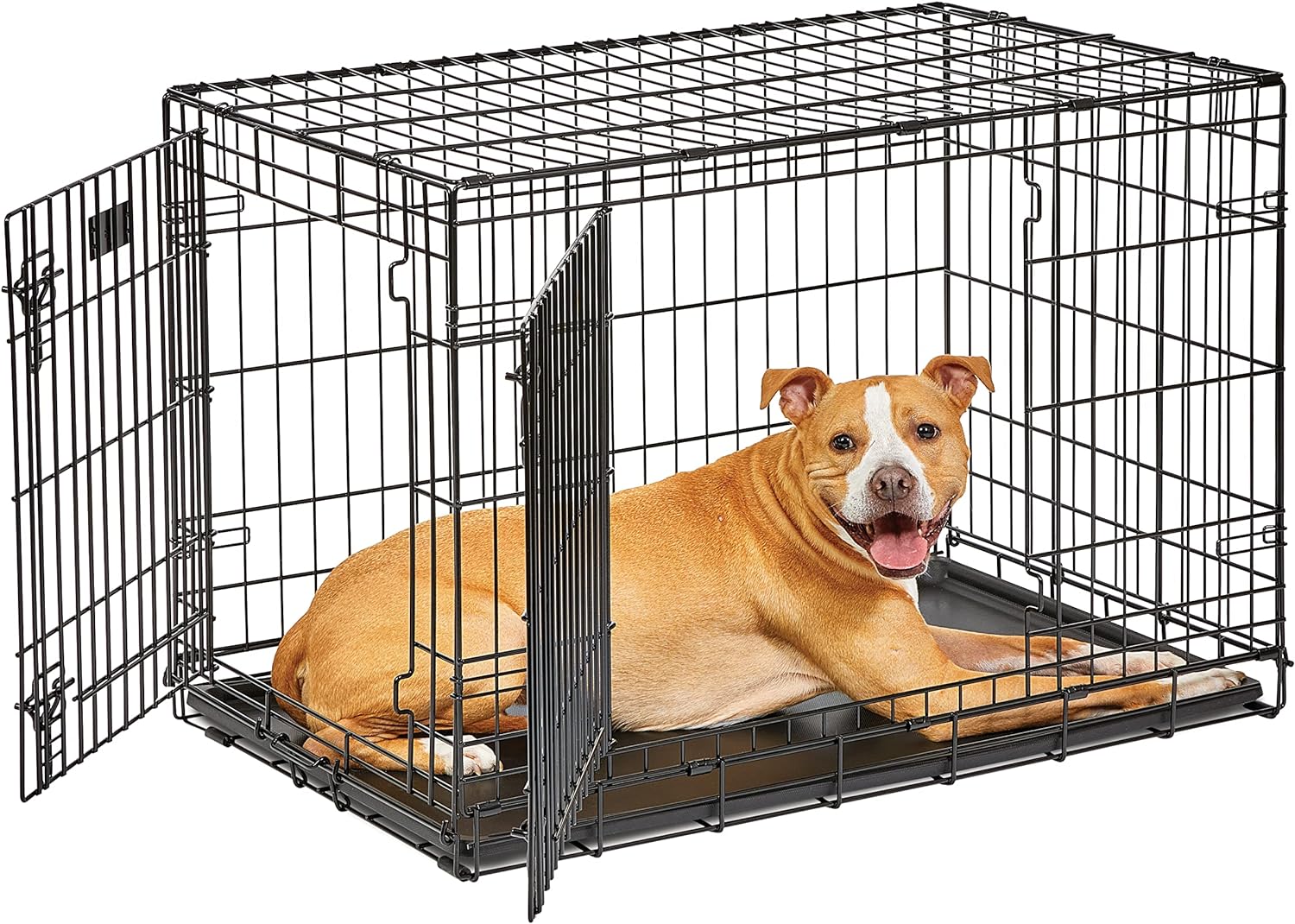 MidWest Homes for Pets Dog Crate Life Stages 36 Double Door Folding Metal Dog Crate | Divider Panel, Floor Protecting Feet, Leak-Proof Dog Pan | 35.63 in x 24.45 in x 21.93 in ,Intermediate Dog Breed