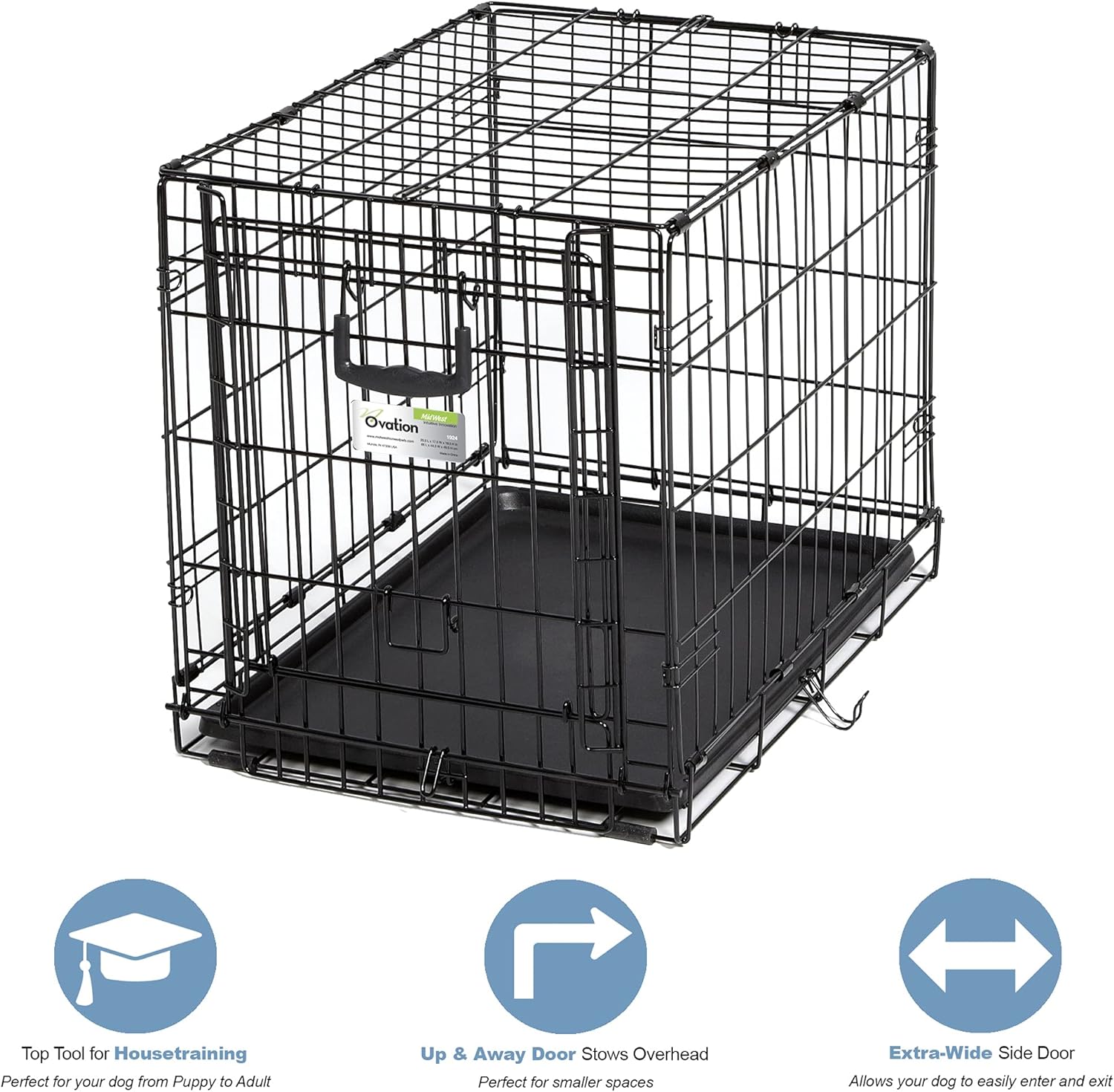 MidWest Homes for Pets Dog Crate Life Stages 36 Double Door Folding Metal Dog Crate | Divider Panel, Floor Protecting Feet, Leak-Proof Dog Pan | 35.63 in x 24.45 in x 21.93 in ,Intermediate Dog Breed