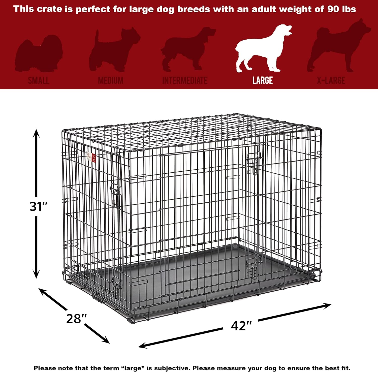 MidWest Homes for Pets Dog Crate Life Stages 36 Double Door Folding Metal Dog Crate | Divider Panel, Floor Protecting Feet, Leak-Proof Dog Pan | 35.63 in x 24.45 in x 21.93 in ,Intermediate Dog Breed