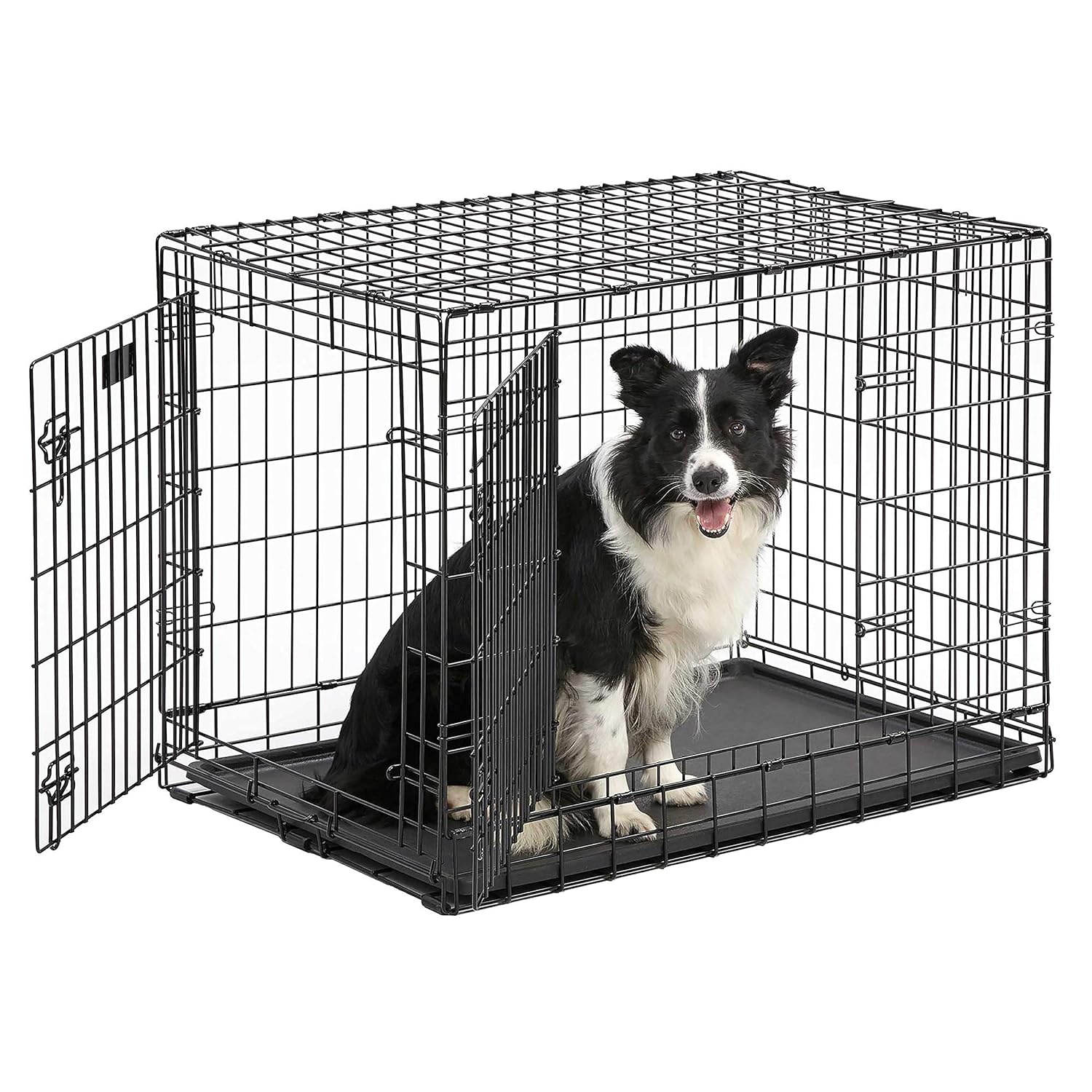 MidWest Homes for Pets Ultima Pro Series 36 Dog Crate | Extra-Strong Double Door Folding Metal Dog Crate w/Divider Panel, Floor Protecting Roller Feet  Leak-Proof Plastic Pan