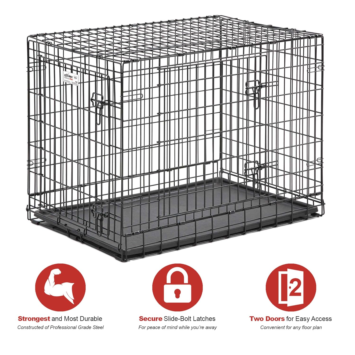 MidWest Homes for Pets Ultima Pro Series 36 Dog Crate | Extra-Strong Double Door Folding Metal Dog Crate w/Divider Panel, Floor Protecting Roller Feet  Leak-Proof Plastic Pan