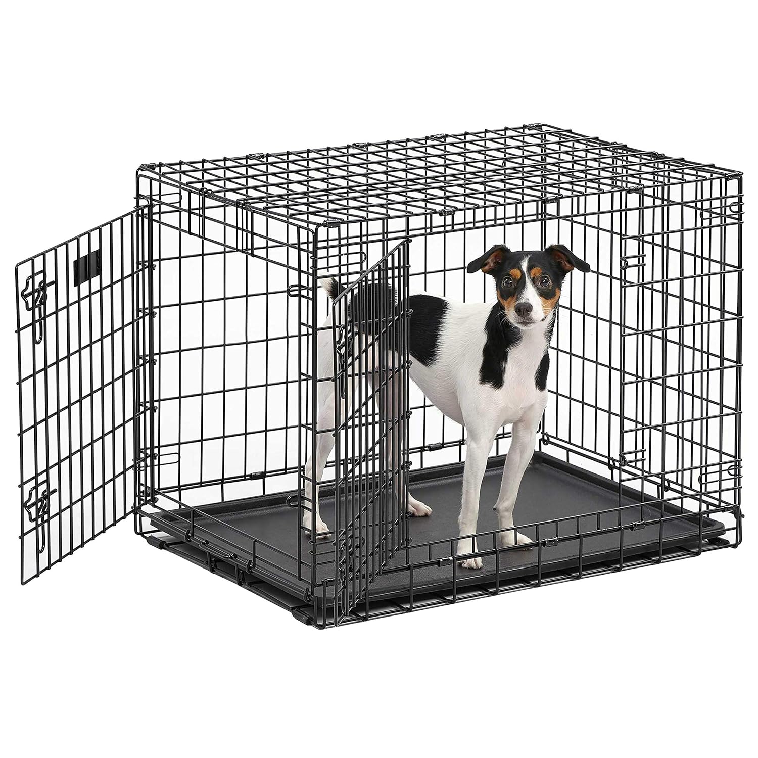 MidWest Homes for Pets Ultima Pro Series 36 Dog Crate | Extra-Strong Double Door Folding Metal Dog Crate w/Divider Panel, Floor Protecting Roller Feet  Leak-Proof Plastic Pan